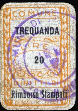 Marca da Bollo del Comune di TREQUANDA su Carta Bianca di dimensioni 20 x 30 mm