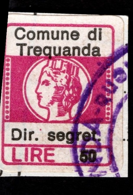 Marca da Bollo del Comune di TREQUANDA su Carta Bianca di dimensioni 14 x 22 mm