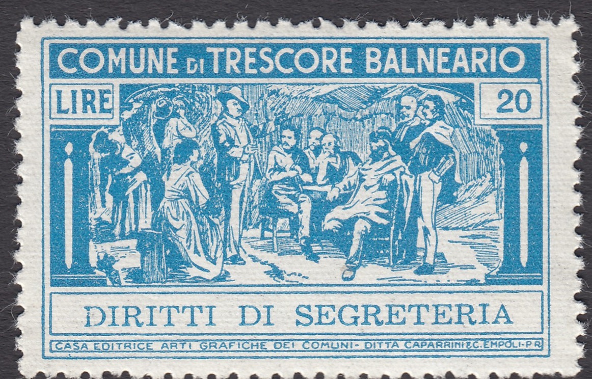 Marca da Bollo del Comune di TRESCORE BALNEARIO su Carta Bianca di dimensioni 42 x 26,5 mm