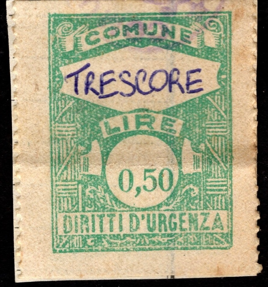 Marca da Bollo del Comune di TRESCORE CREMASCO su Carta Bianca di dimensioni 21 X 32 mm