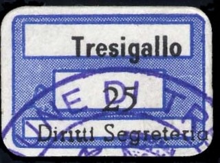 Marca da Bollo del Comune di TRESIGALLO su Carta Bianca di dimensioni 18,5 x 12,5 mm