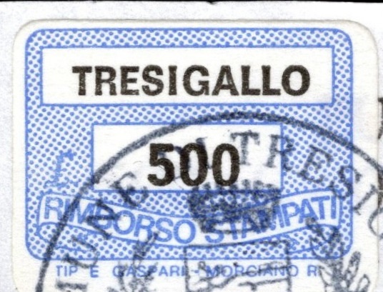 Marca da Bollo del Comune di TRESIGALLO su Carta Bianca di dimensioni 20 x 14 mm