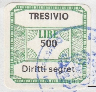 Marca da Bollo del Comune di TRESIVIO su Carta Bianca di dimensioni 22 x 22 mm