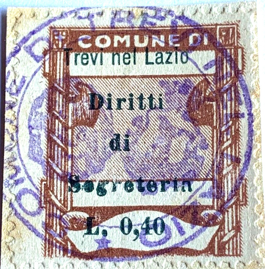 Marca da Bollo del Comune di TREVI NEL LAZIO su Carta Bianca di dimensioni 21 X 27 mm