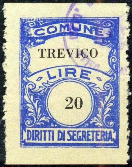 Marca da Bollo del Comune di TREVICO su Carta Bianca di dimensioni 22 x 29 mm