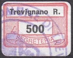 Marca da Bollo del Comune di TREVIGNANO ROMANO su Carta Bianca di dimensioni 19 x 13 mm