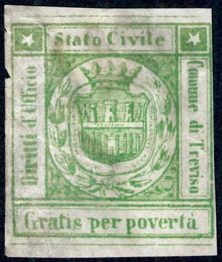 Marca da Bollo del Comune di TREVISO su Carta Bianca Sottile di dimensioni 28 x 29,5 mm