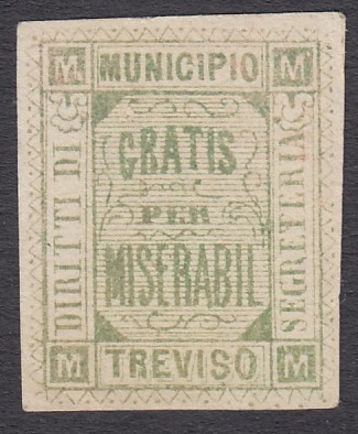 Marca da Bollo del Comune di TREVISO su Carta Bianca di dimensioni 17,5 x 21,5 mm