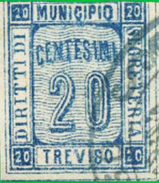 Marca da Bollo del Comune di TREVISO su Carta Bianca Sottile di dimensioni 16,5 x 21 mm