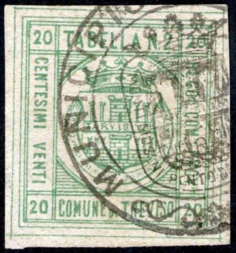 Marca da Bollo del Comune di TREVISO su Carta Bianca Sottile di dimensioni 25 x 27 mm