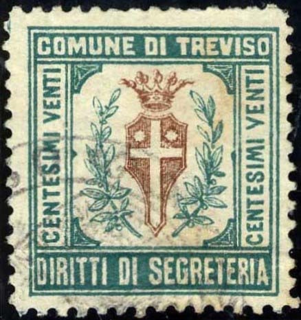Marca da Bollo del Comune di TREVISO su Carta Bianca Sottile di dimensioni 25 x 27,5 mm