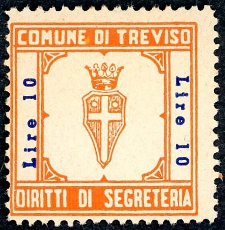 Marca da Bollo del Comune di TREVISO su Carta Bianca Sottile di dimensioni 25 x 27,5 mm