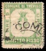 Marca da Bollo del Comune di TREVISO su Carta Bianca Sottile di dimensioni 25 x 27 mm