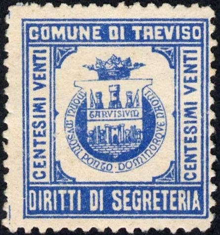 Marca da Bollo del Comune di TREVISO su Carta Bianca di dimensioni 26 x 28 mm