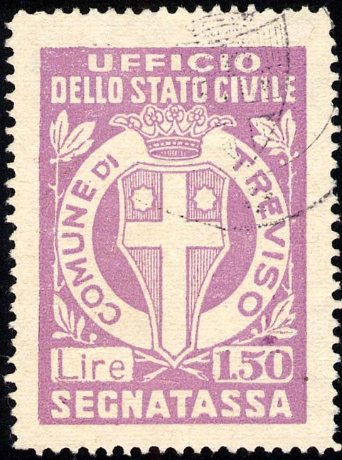 Marca da Bollo del Comune di TREVISO su Carta Bianca Sottile di dimensioni 26,5 x 37,5 mm