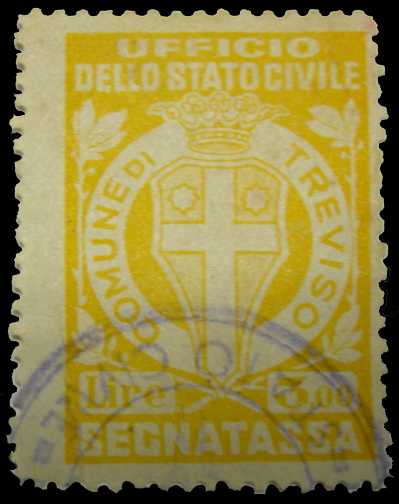 Marca da Bollo del Comune di TREVISO su Carta Bianca di dimensioni 26 x 37 mm