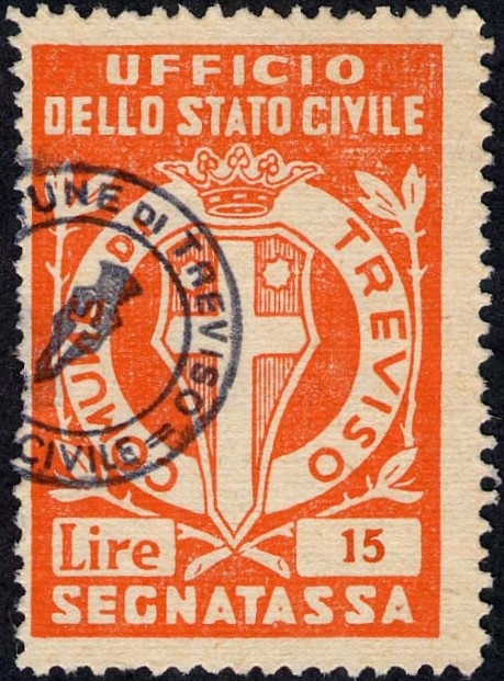 Marca da Bollo del Comune di TREVISO su Carta Avana di dimensioni 26 x 37 mm