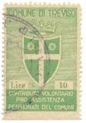 Marca da Bollo del Comune di TREVISO su Carta Bianca di dimensioni 25,5 x 38 mm