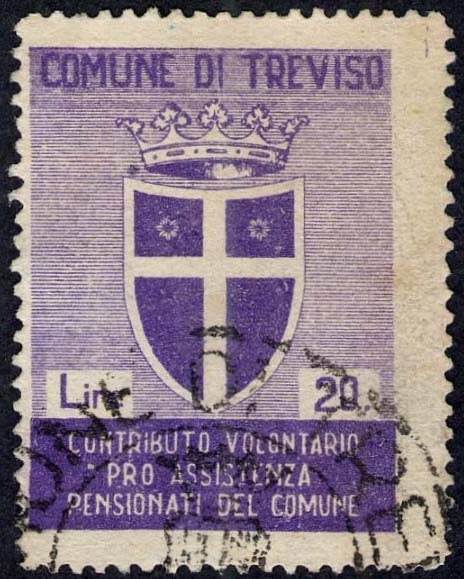 Marca da Bollo del Comune di TREVISO su Carta Bianca di dimensioni 25 x 34 mm