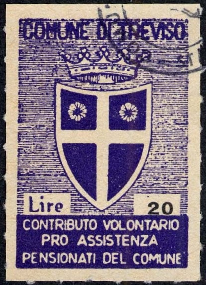 Marca da Bollo del Comune di TREVISO su Carta Bianca di dimensioni 23 x 34 mm