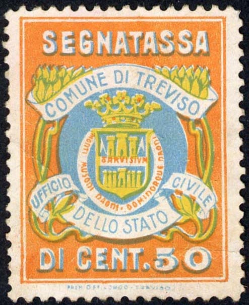 Marca da Bollo del Comune di TREVISO su Carta Bianca di dimensioni 29 x 37 mm