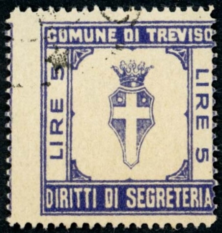 Marca da Bollo del Comune di TREVISO su Carta Bianca Sottile di dimensioni 26 x 27 mm