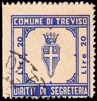 Marca da Bollo del Comune di TREVISO su Carta Paglia di dimensioni 26 x 27 mm