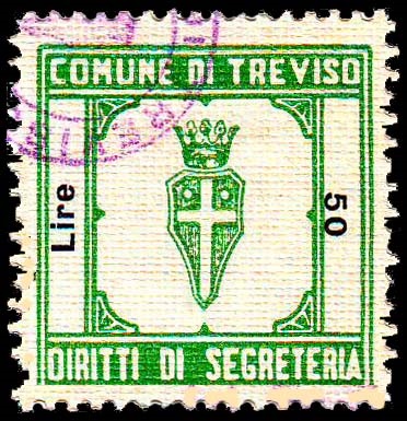 Marca da Bollo del Comune di TREVISO su Carta Bianca di dimensioni 26 x 27 mm
