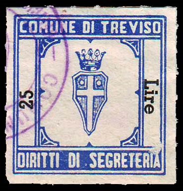 Marca da Bollo del Comune di TREVISO su Carta Bianca di dimensioni 26 x 27 mm