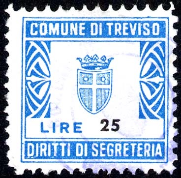Marca da Bollo del Comune di TREVISO su Carta Bianca di dimensioni 30 x 29 mm