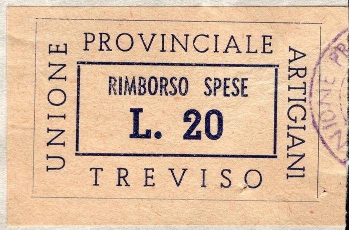 Marca da Bollo del Comune di TREVISO su Carta Bianca di dimensioni 45 x 26 mm
