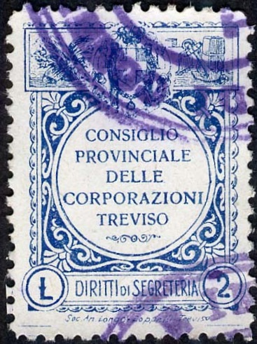 Marca da Bollo del Comune di TREVISO su Carta Grigia di dimensioni 26 x 35 mm
