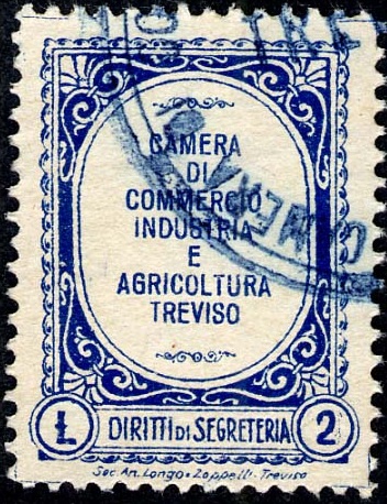 Marca da Bollo del Comune di TREVISO su Carta Bianca di dimensioni 21,5 x 29,5 mm