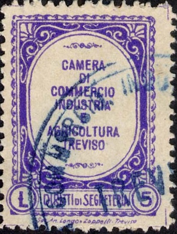 Marca da Bollo del Comune di TREVISO su Carta Bianca di dimensioni 20 x 28 mm