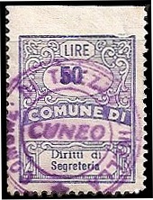 Marca da Bollo del Comune di TREZZO TINELLA su Carta Bianca di dimensioni 18,5 x 23 mm
