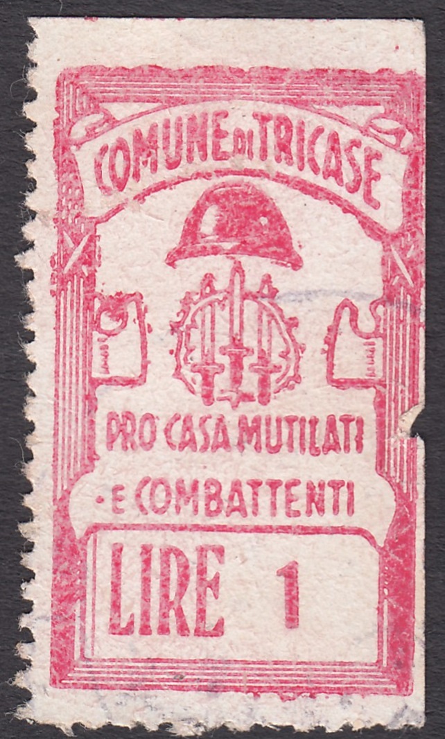 Marca da Bollo del Comune di TRICASE su Carta Bianca Sottile di dimensioni 21 x 36 mm
