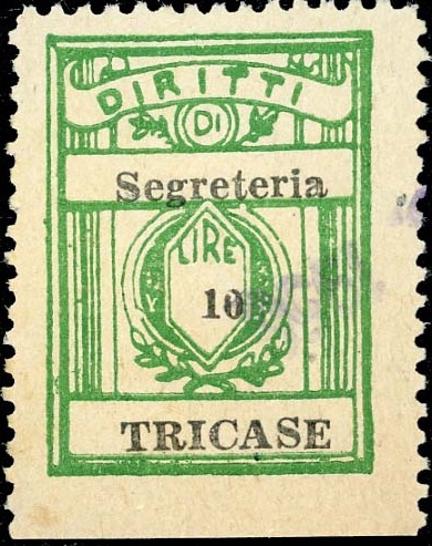 Marca da Bollo del Comune di TRICASE su Carta Bianca di dimensioni 21,5 x 28,5 mm