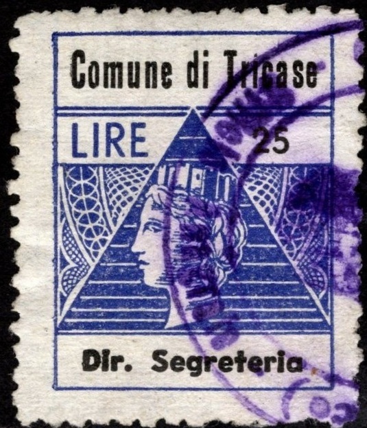 Marca da Bollo del Comune di TRICASE su Carta Bianca di dimensioni 23 x 28,5 mm