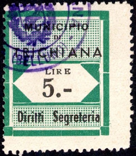 Marca da Bollo del Comune di TRICHIANA su Carta Bianca Sottile di dimensioni 24,5 x 29 mm