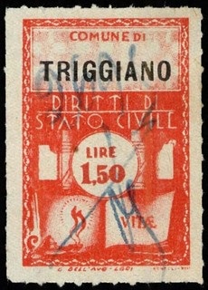 Marca da Bollo del Comune di TRIGGIANO su Carta Bianca Sottile di dimensioni 21 X 32 mm