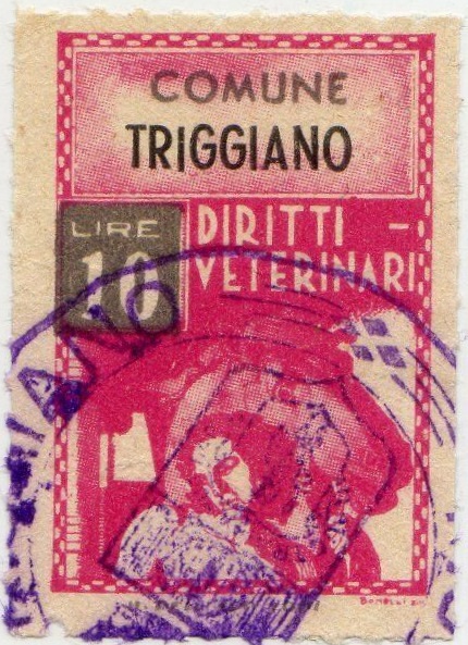 Marca da Bollo del Comune di TRIGGIANO su Carta Bianca Sottile di dimensioni 21 X 32 mm