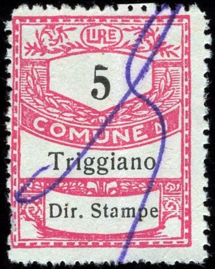 Marca da Bollo del Comune di TRIGGIANO su Carta Bianca di dimensioni 22 x 29 mm
