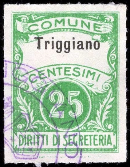 Marca da Bollo del Comune di TRIGGIANO su Carta Bianca di dimensioni 23 x 29 mm