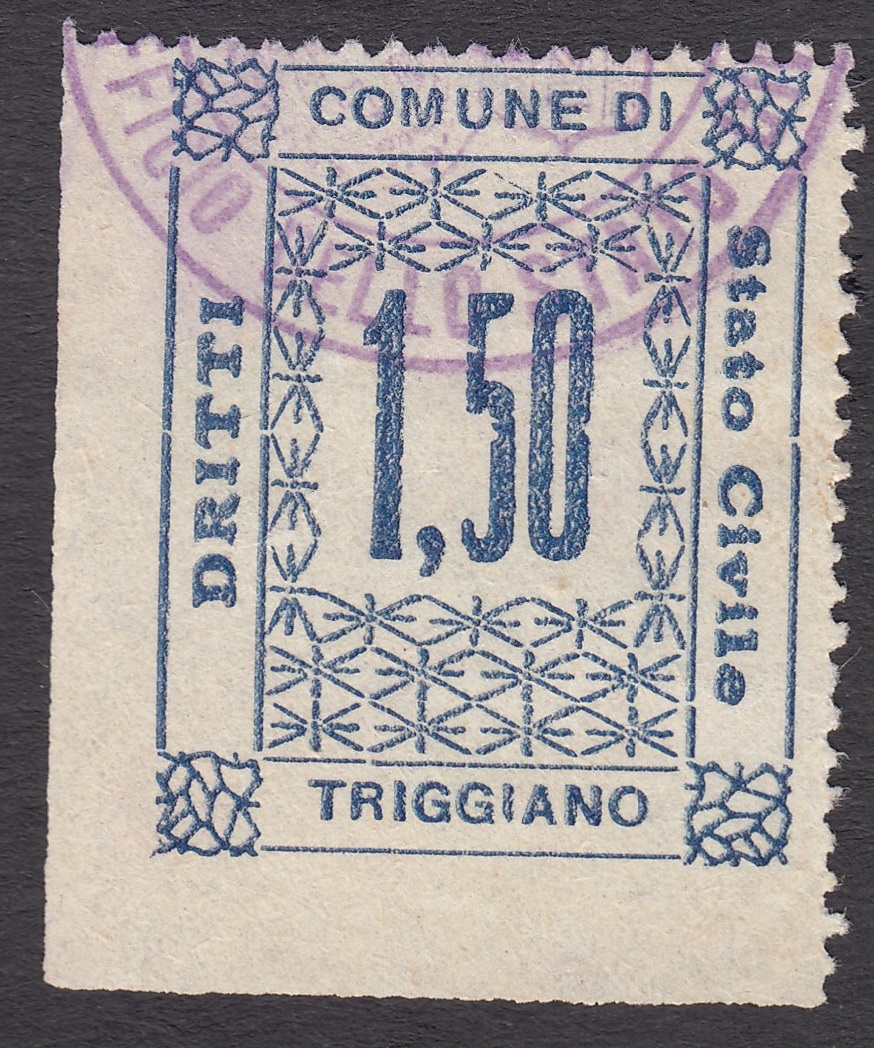 Marca da Bollo del Comune di TRIGGIANO su Carta Bianca Sottile di dimensioni 27,5 x 33,5 mm