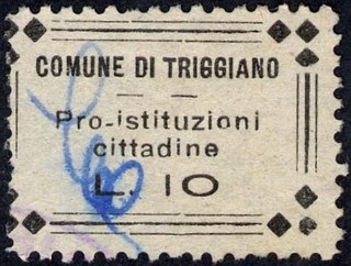 Marca da Bollo del Comune di TRIGGIANO su Carta Bianca di dimensioni 24 x 28 mm
