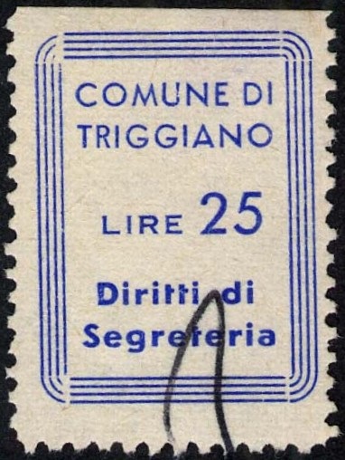 Marca da Bollo del Comune di TRIGGIANO su Carta Bianca di dimensioni 18 X 25,5 mm