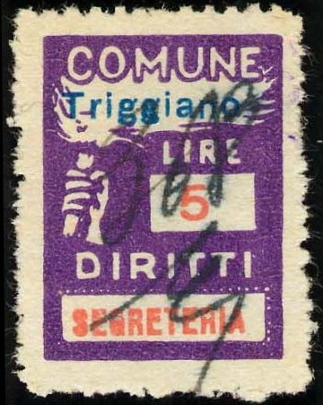 Marca da Bollo del Comune di TRIGGIANO su Carta Bianca di dimensioni 18 x 25 mm