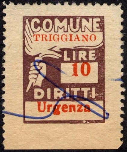 Marca da Bollo del Comune di TRIGGIANO su Carta Bianca di dimensioni 18 x 24 mm