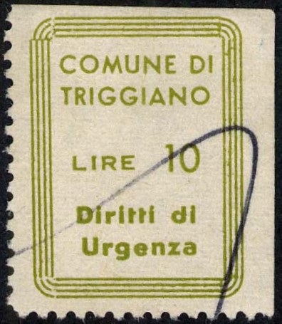 Marca da Bollo del Comune di TRIGGIANO su Carta Bianca di dimensioni 19,5 x 26,5 mm