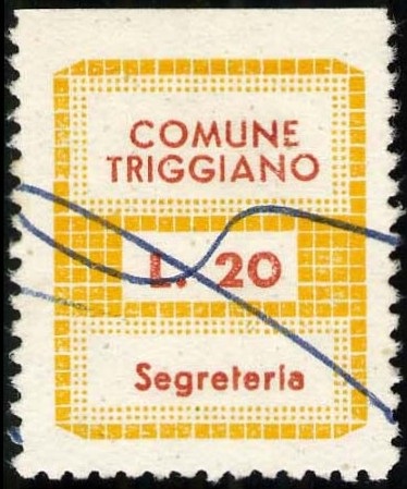 Marca da Bollo del Comune di TRIGGIANO su Carta Bianca Sottile di dimensioni 20 x 24 mm
